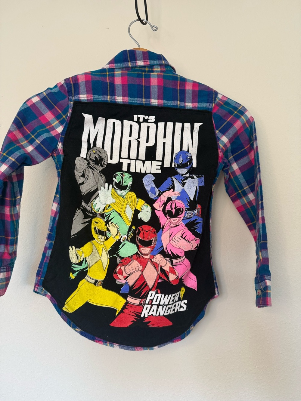 Cat & Jack Multicolor Plaid Shirt with Power Rangers Back Graphic